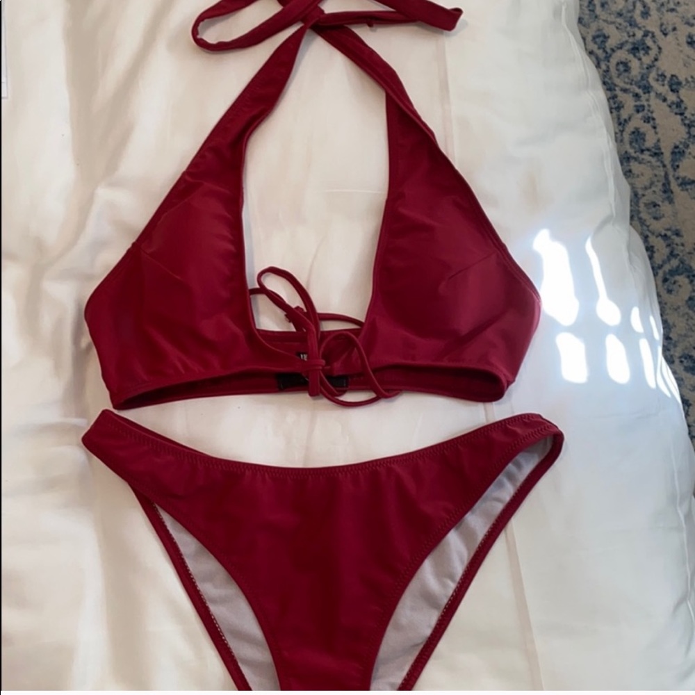 Burgundy Boobie Love Bikini Missguided